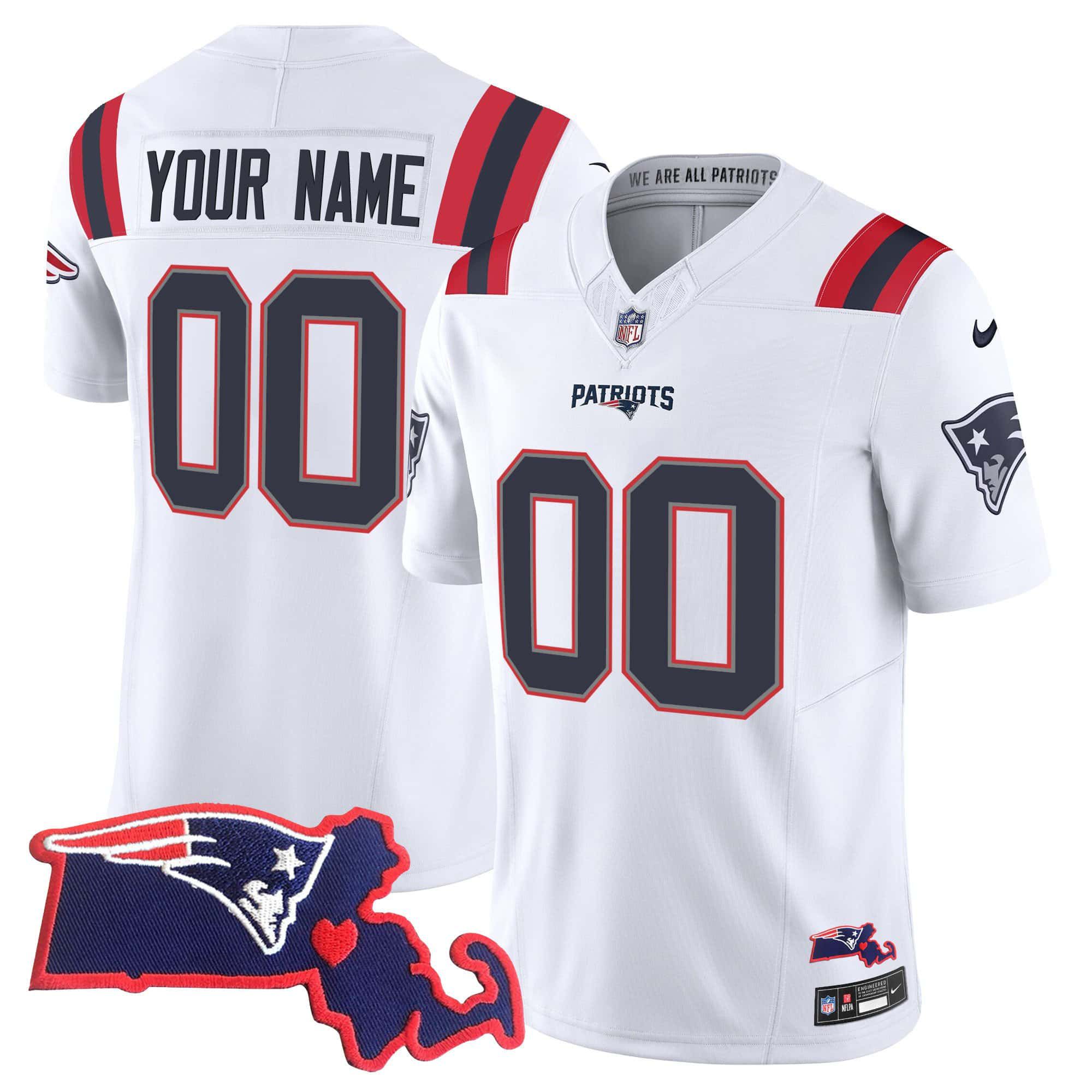 Men New England Patriots White 2024 Nike Patch Vapor Limited Custom NFL Jersey->customized nfl jersey->Custom Jersey